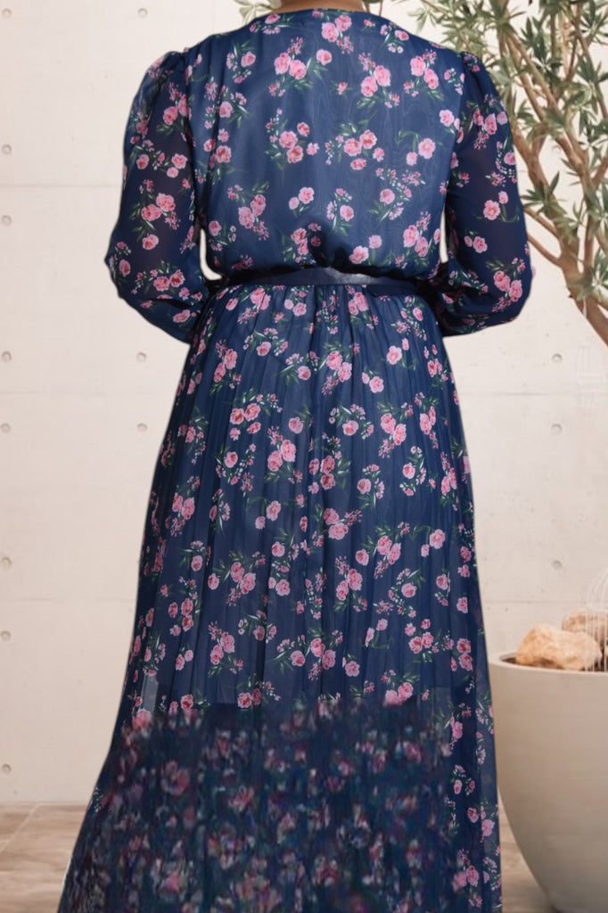 Floral Chiffon Navy Dress with Belt - StylePhase SA