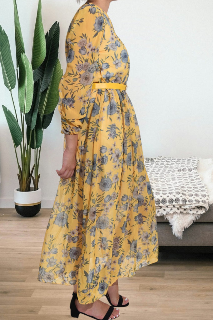 Floral Chiffon Yellow Dress - StylePhase SA