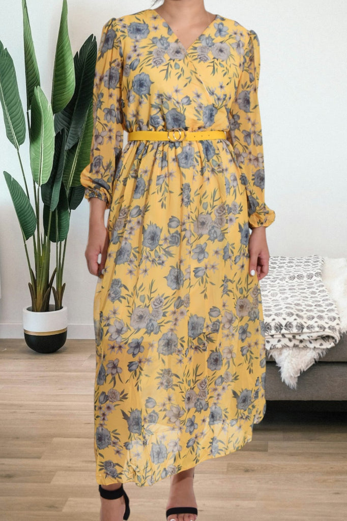 Floral Chiffon Yellow Dress - StylePhase SA