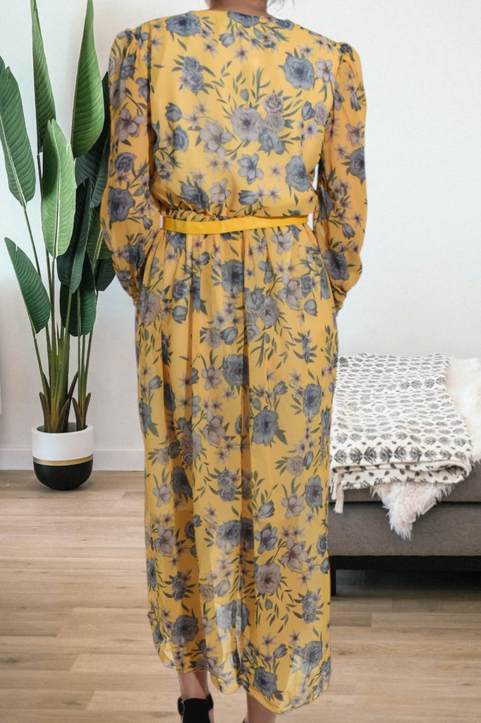 Floral Chiffon Yellow Dress - StylePhase SA