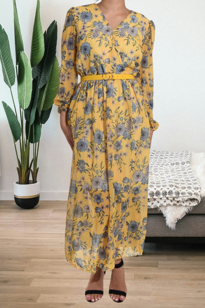 Floral Chiffon Yellow Dress - StylePhase SA