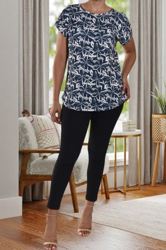 Flower Printed Navy Knit Top - StylePhase SA