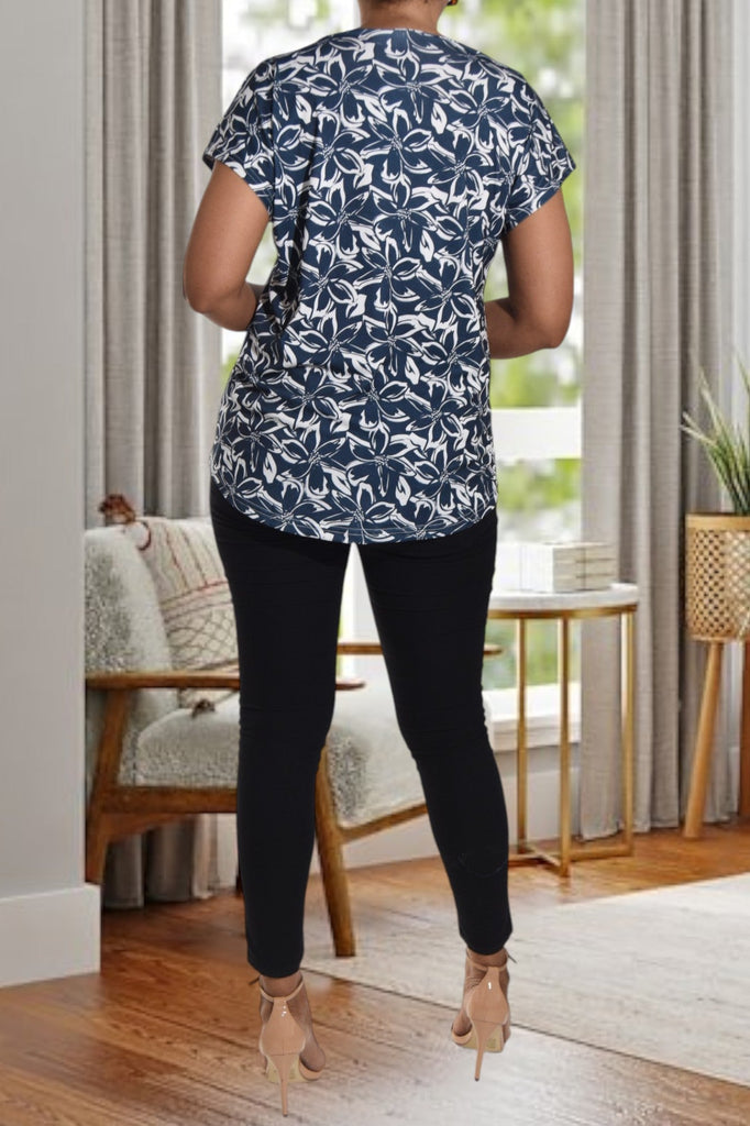 Flower Printed Navy Knit Top - StylePhase SA