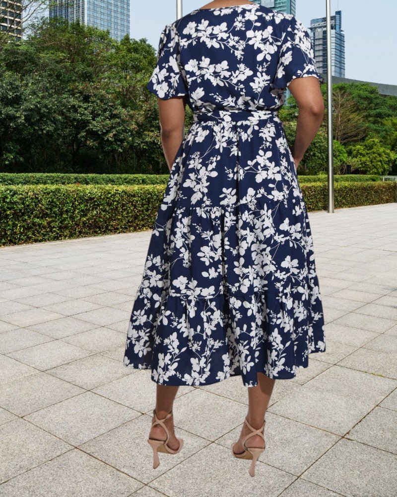 old navy blue floral dress Fit & Flare 3/4-Sleeve Jersey Dress for Women