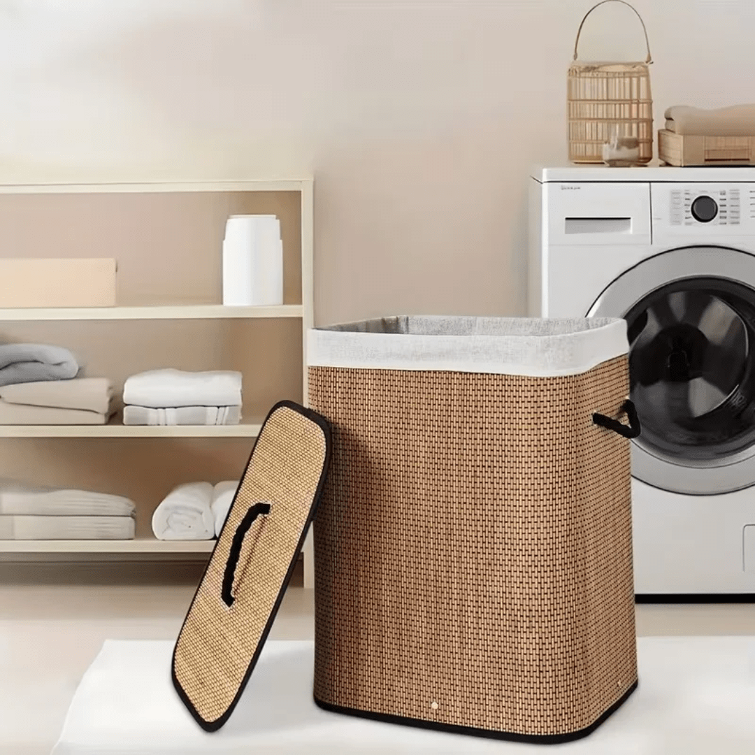 Foldable Square Bamboo Laundry Basket - 60 L - Home Phase