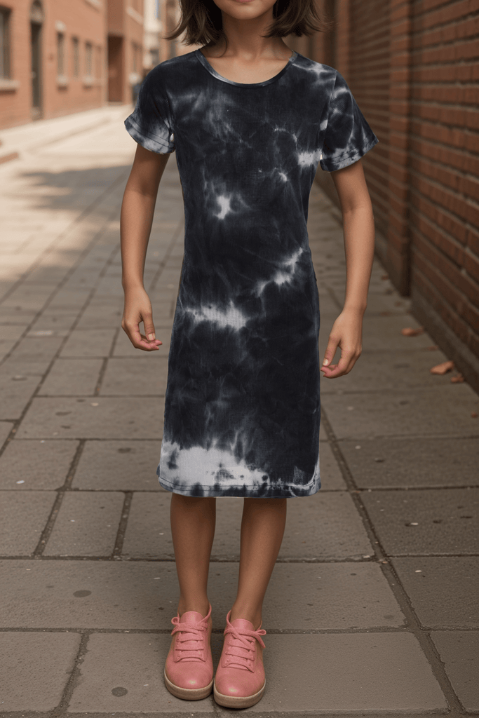 Girls Black And White Tye Dye Dress - StylePhase SA