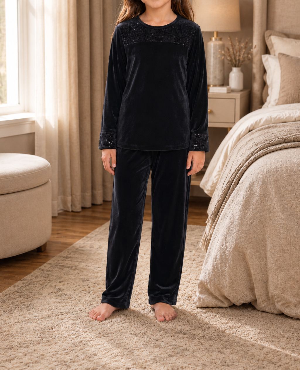 Girls Black Velour Pj Set - StylePhase SA
