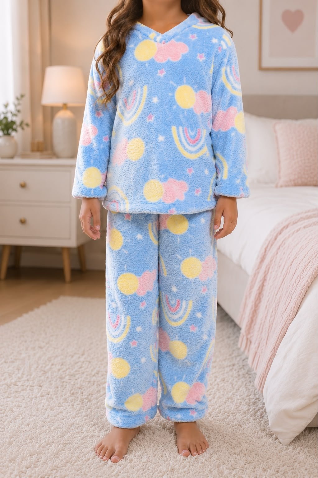 Girls Blue Rainbow Print Fleece Pyjama - StylePhase SA