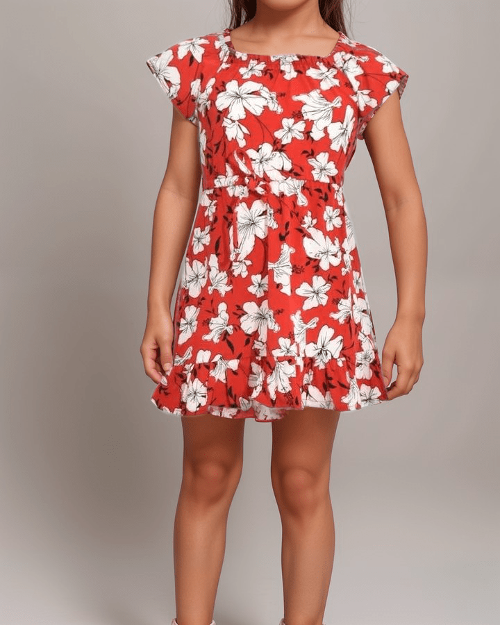 Girls Red And White Floral Mini Dress - StylePhase SA