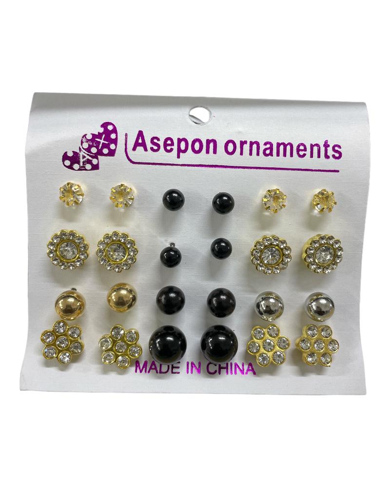 Gold and Black Earrings (12pairs) - StylePhase SA