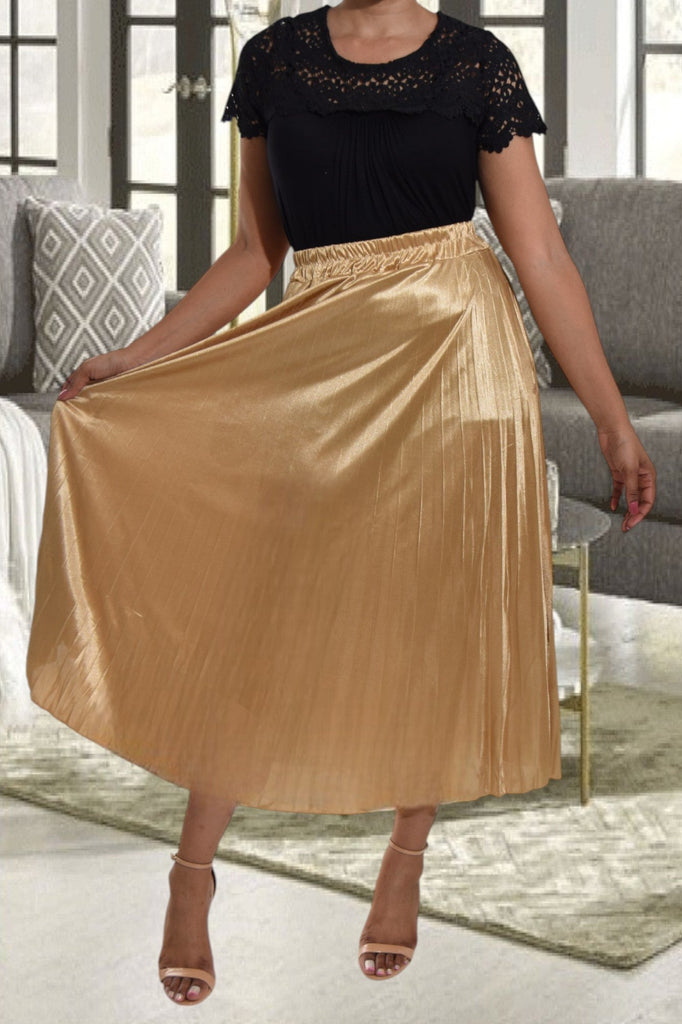 Gold Elasticated Pleated Skirt - StylePhase SA