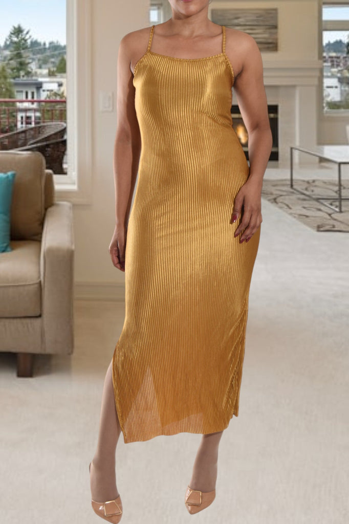 Gold Plisse Strappy Dress - StylePhase SA