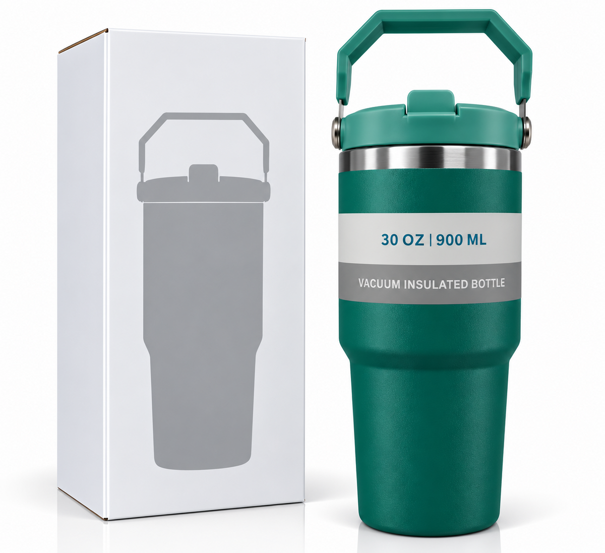 Green insulated bottle with box