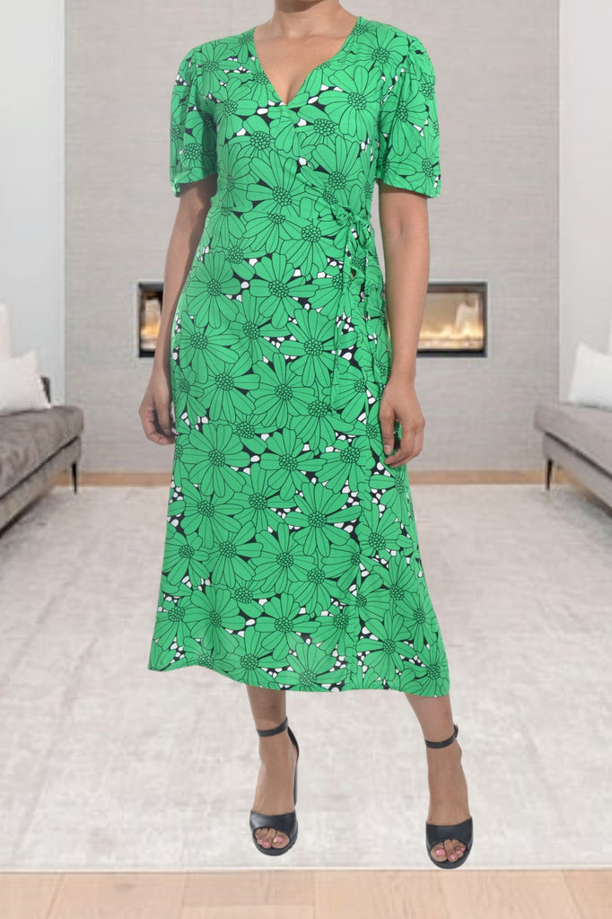 Green And Black Floral Wrap Dress - StylePhase SA