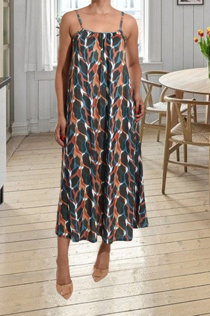 Green And Brown Printed Strappy Maxi Dress - StylePhase SA