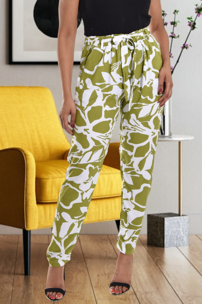 Green And White Printed Pocket Pants - StylePhase SA