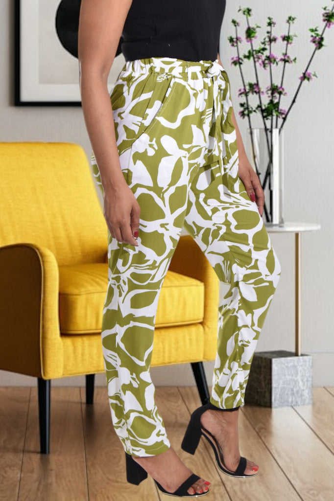 Green And White Printed Pocket Pants - StylePhase SA