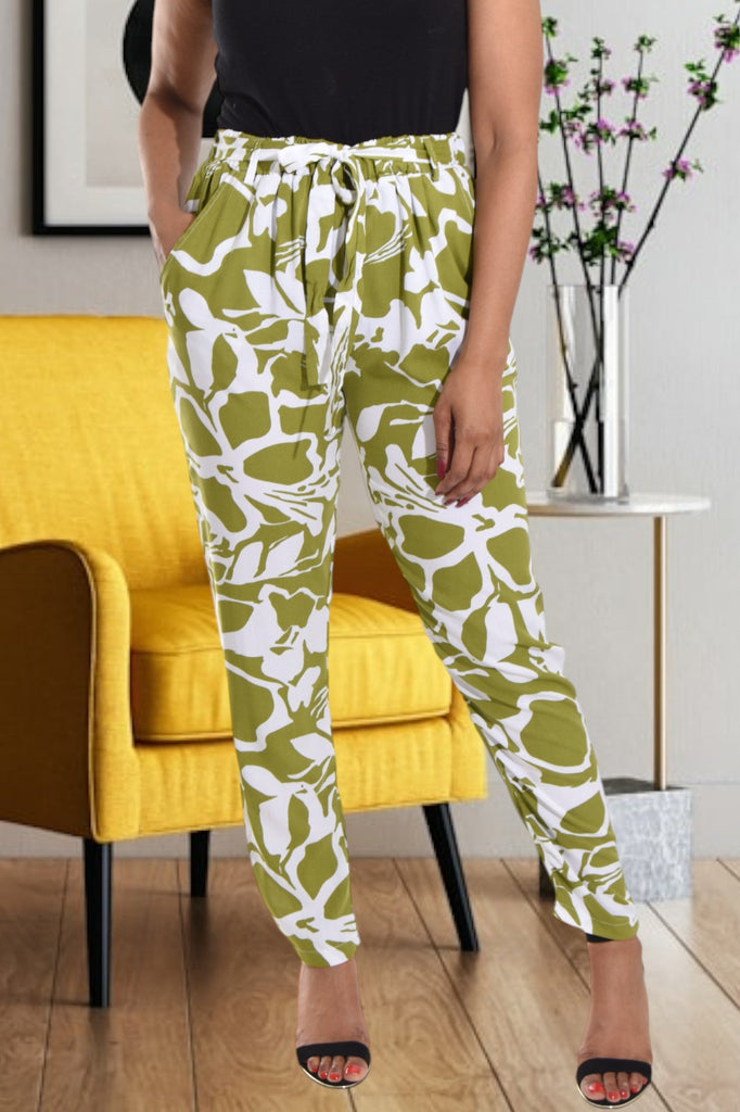 Green And White Printed Pocket Pants - StylePhase SA