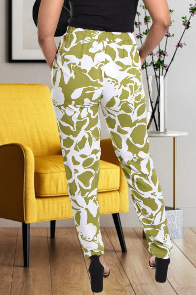 Green And White Printed Pocket Pants - StylePhase SA