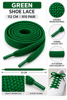 Green flat woven shoelaces 112cm R15 per pair