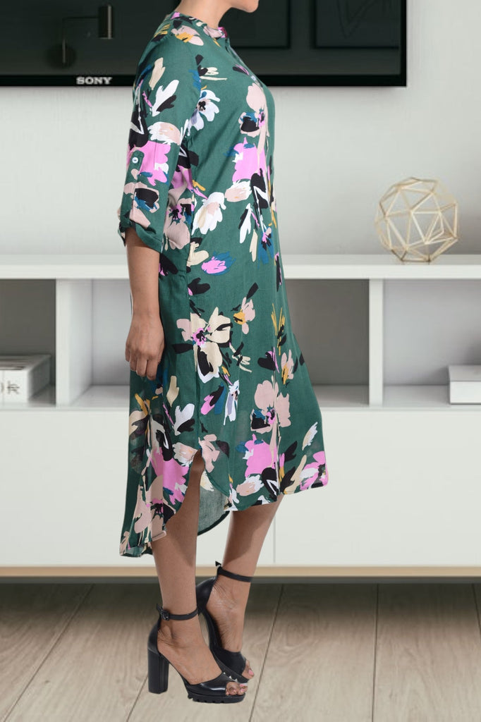 Green Floral Pocket Tunic Dress - StylePhase SA