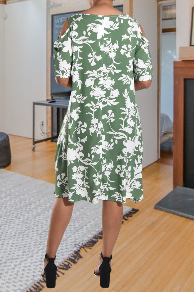 Green Floral Tunic Pocket Dress - StylePhase SA