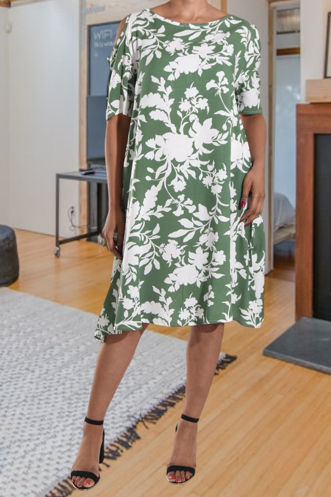 Green Floral Tunic Pocket Dress - StylePhase SA