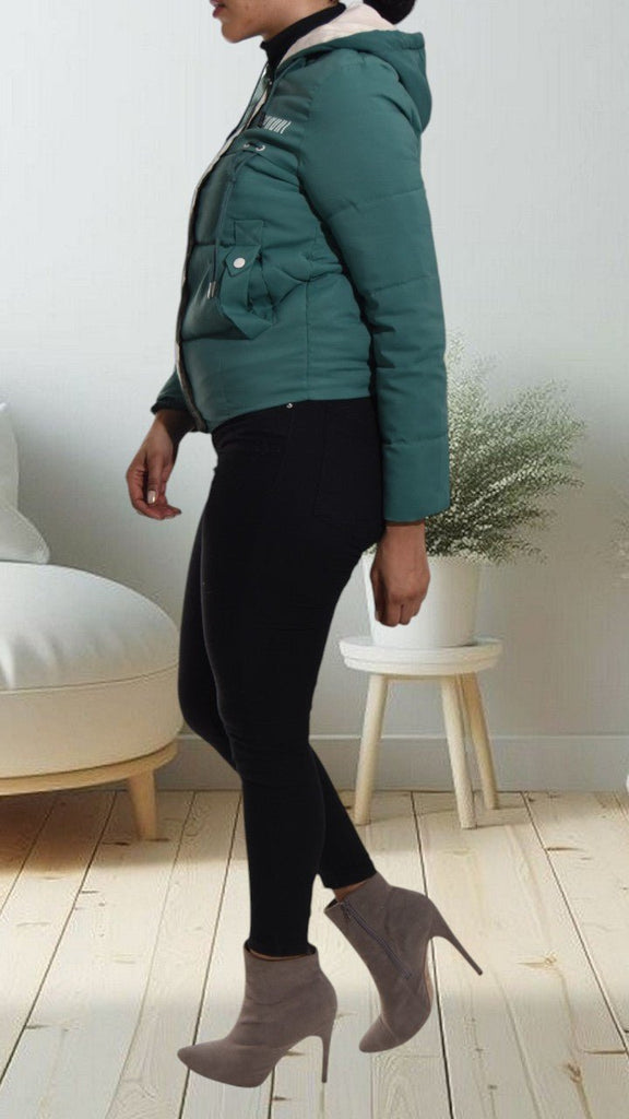 Green Hooded Puffer Jacket - StylePhase SA