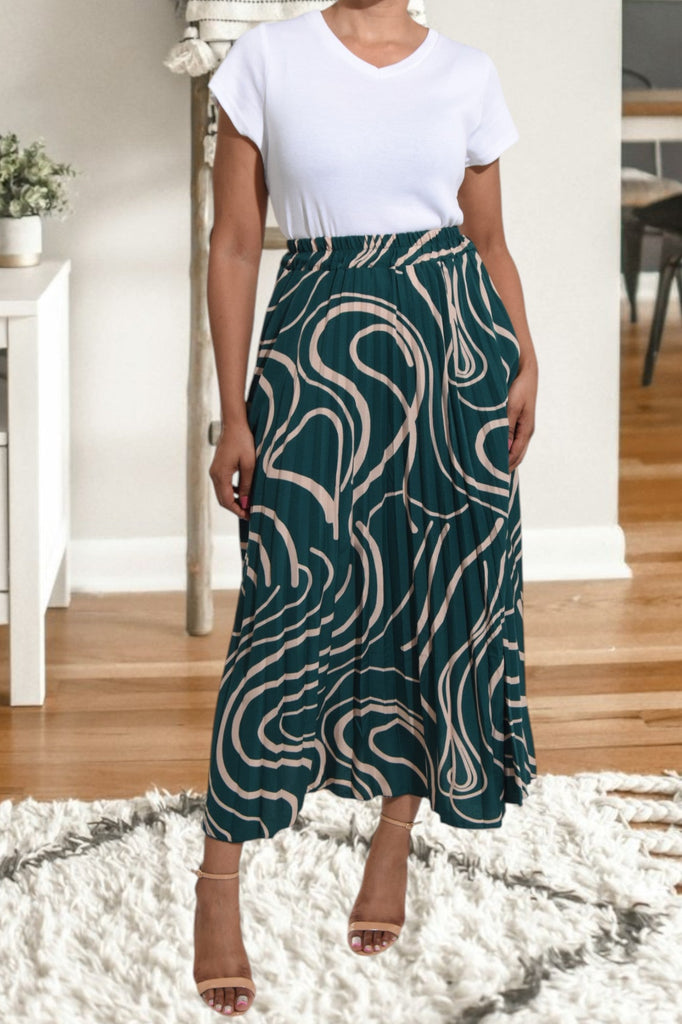 Green Long Pocket Pleated Skirt - StylePhase SA