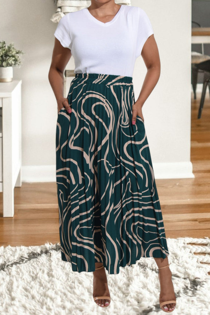 Green Long Pocket Pleated Skirt - StylePhase SA