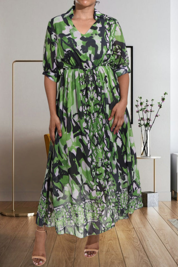 Green Multi Print Chiffon Dress - StylePhase SA