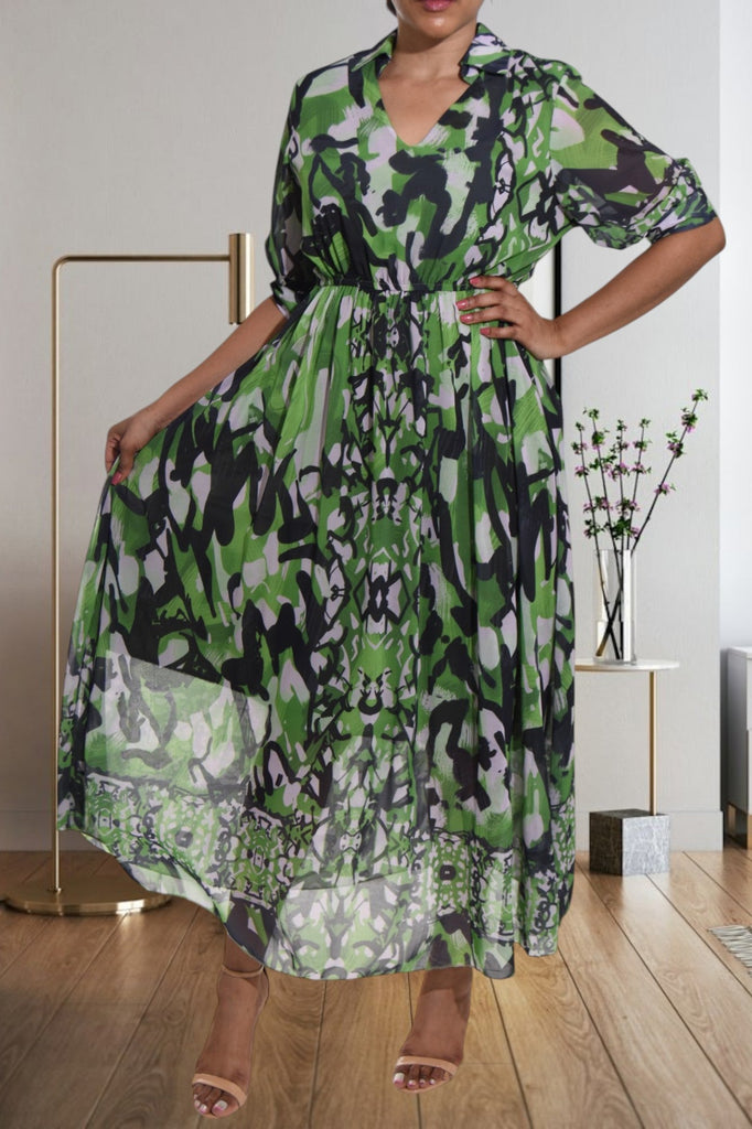 Green Multi Print Chiffon Dress - StylePhase SA