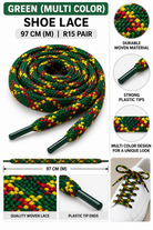 Green multicolour flat shoelaces 97 cm