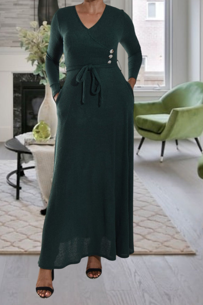 Green Rib Knit Maxi Dress - StylePhase SA