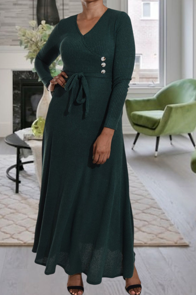 Green Rib Knit Maxi Dress - StylePhase SA