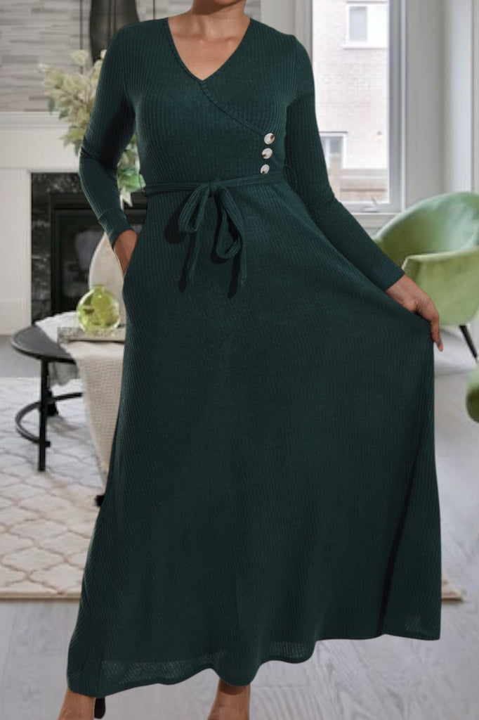 Green Rib Knit Maxi Dress - StylePhase SA