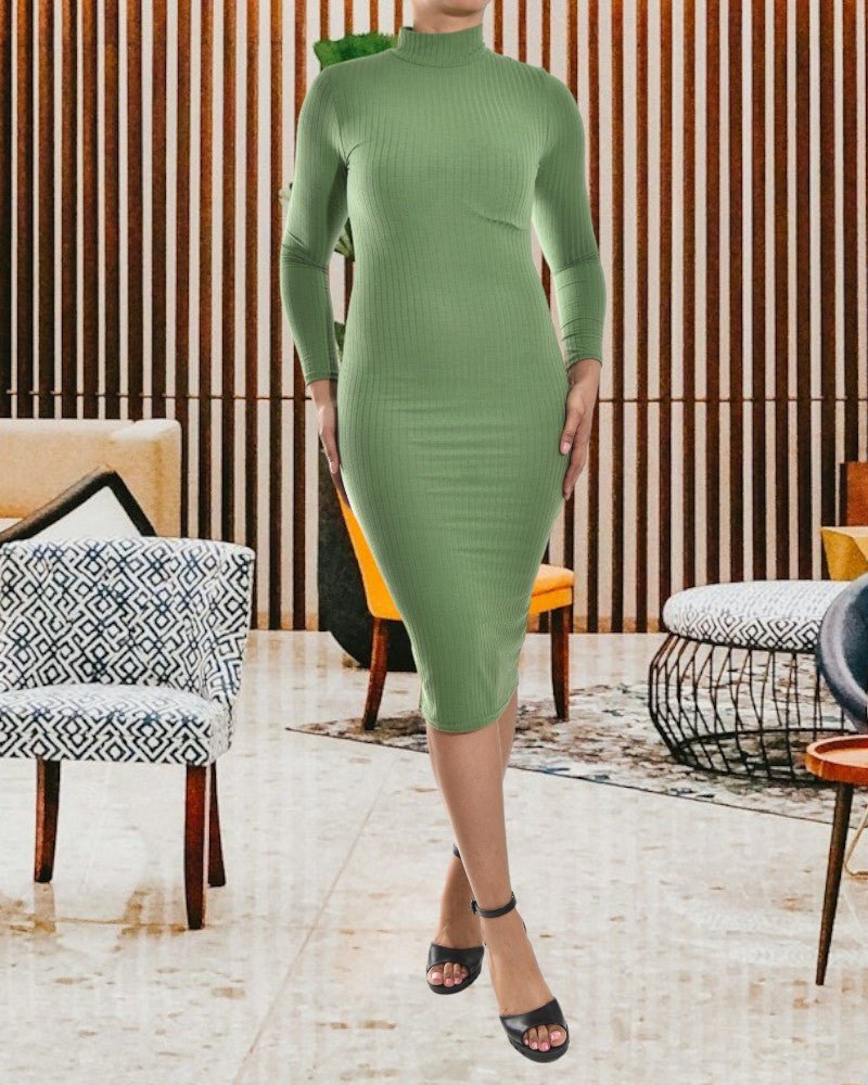 Green Rib Turtle Neck Dress - StylePhase SA