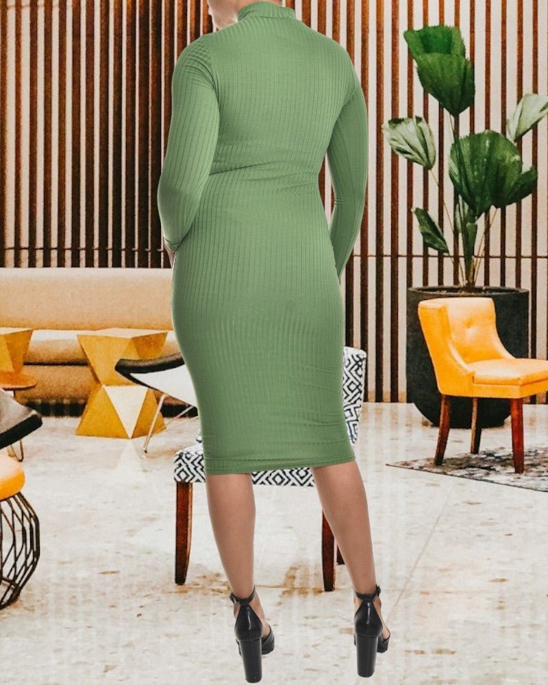 Green Rib Turtle Neck Dress - StylePhase SA