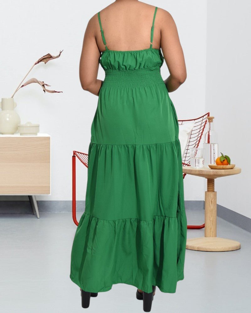 Green Strappy Ruffle Pocket Dress - StylePhase SA