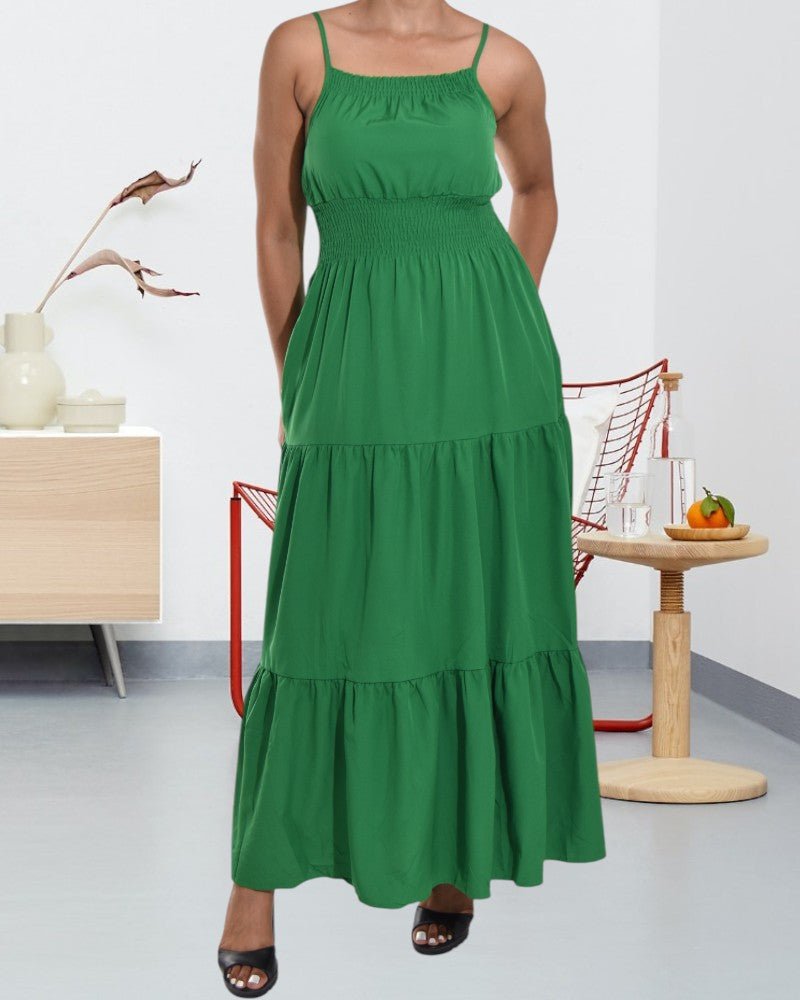 Green Strappy Ruffle Pocket Dress - StylePhase SA