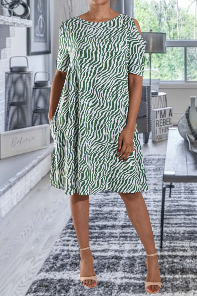 Green Striped Tunic Pocket Dress - StylePhase SA