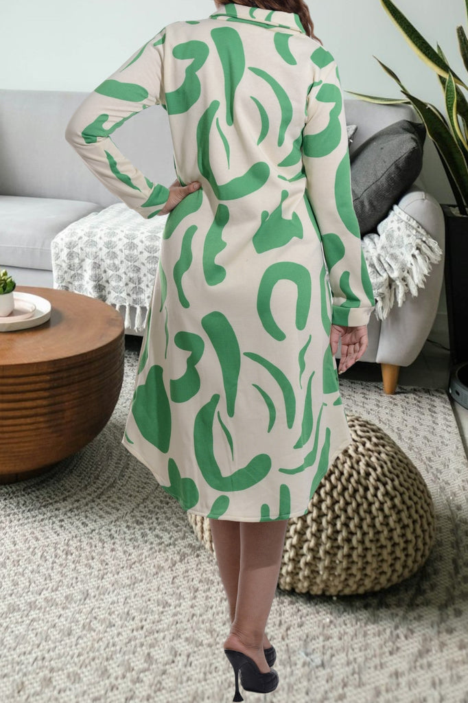 Green Swirl Print Collar Dress - StylePhase SA