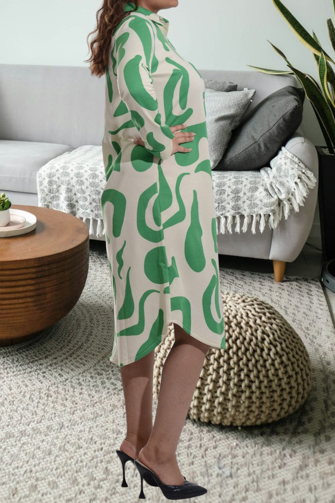 Green Swirl Print Collar Dress - StylePhase SA