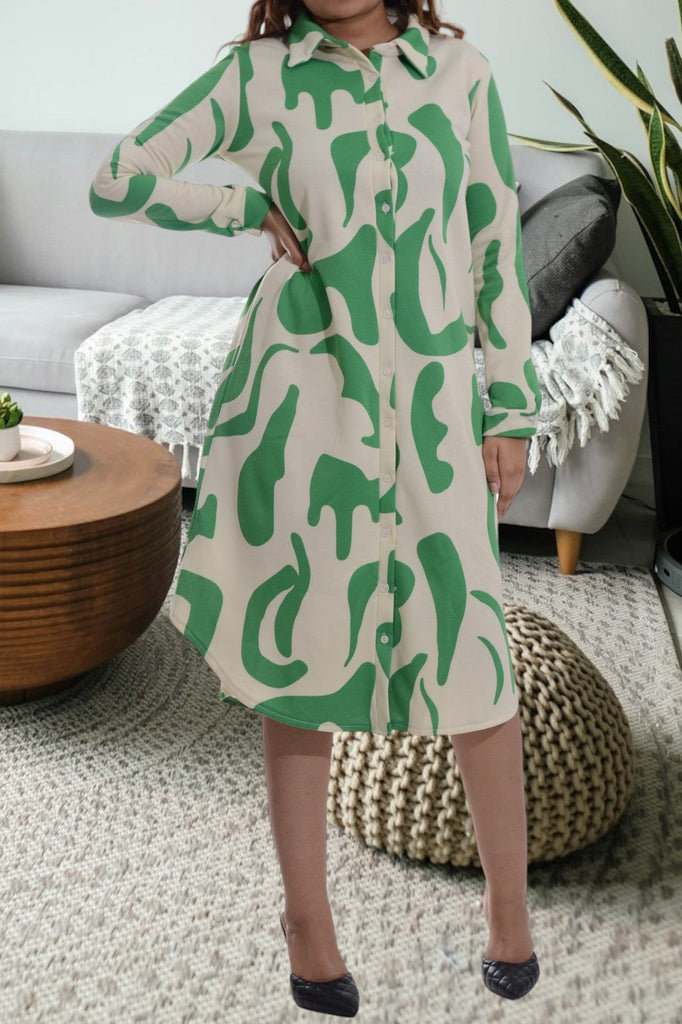 Green Swirl Print Collar Dress - StylePhase SA