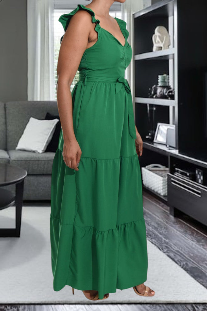 Green Tier Flutter Sleeve Dress - StylePhase SA