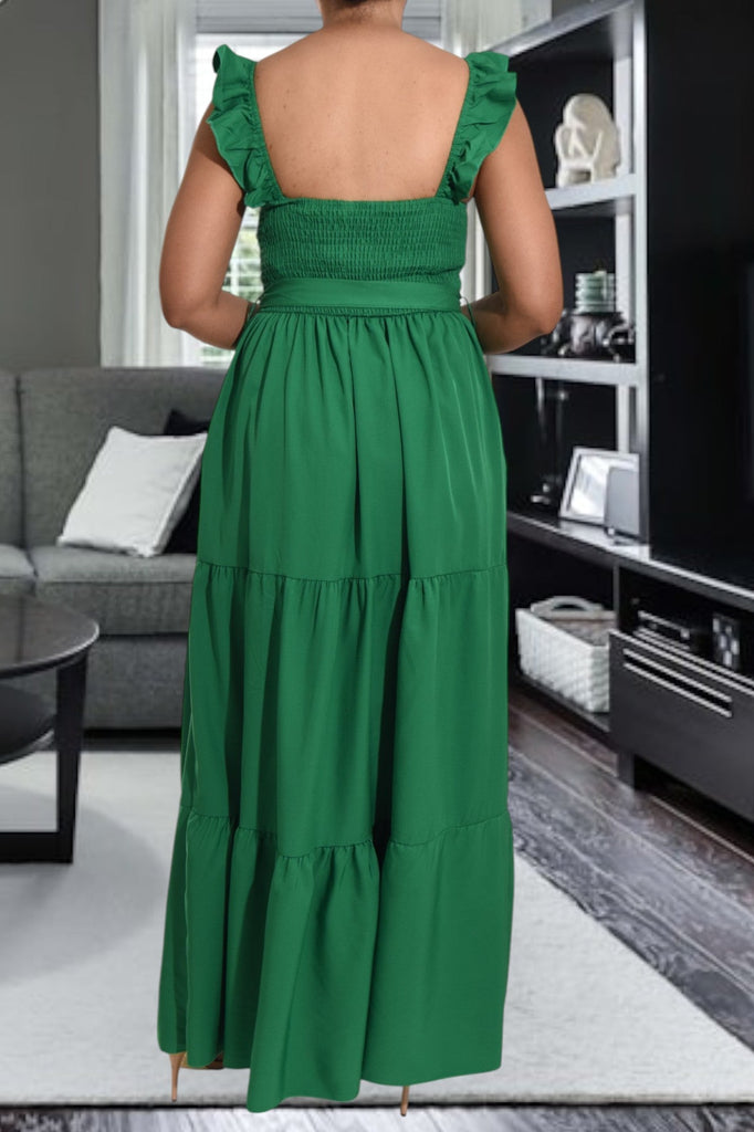 Green Tier Flutter Sleeve Dress - StylePhase SA