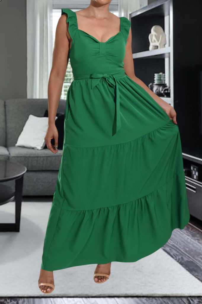 Green Tier Flutter Sleeve Dress - StylePhase SA