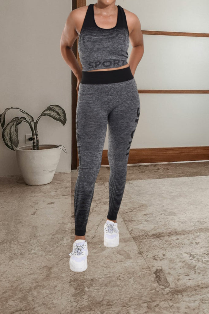 Grey And Black Sport Printed Activewear Set - StylePhase SA