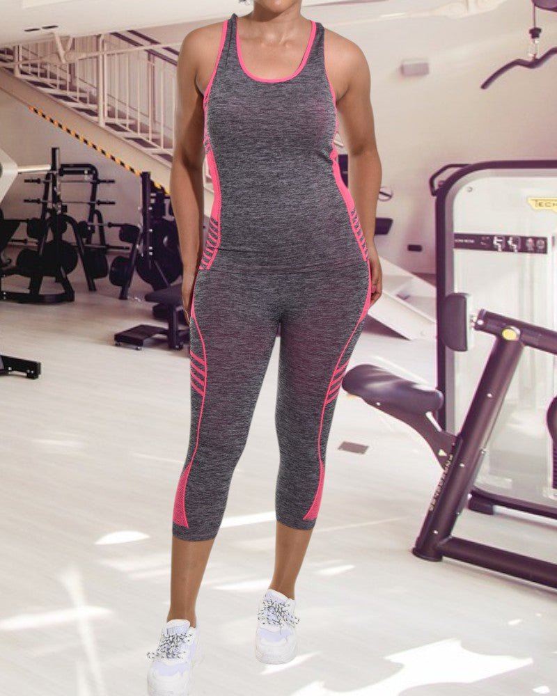 Grey And Pink Stripped Activewear Set - StylePhase SA