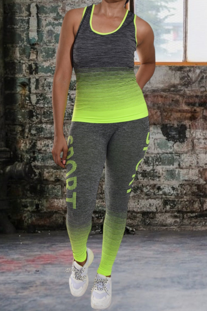 Grey And Yellow Sport Printed Activewear Set - StylePhase SA